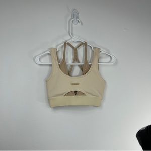 Bo+Tee Layered Keyhole Sports Bra Athletic Top Workout Tank Cream Size XS